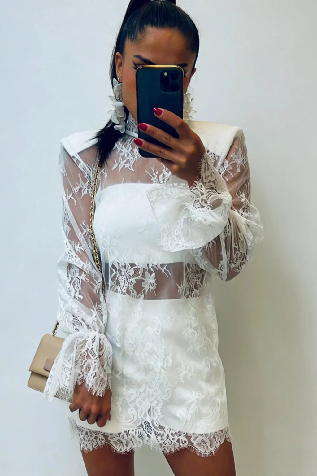 Hollow Out Lace Patchwork Mini Dress