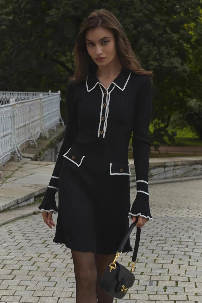 Patchwork High Waist Long Sleeve Mini Dress