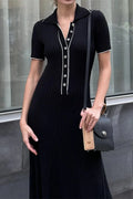 Deep V Neck Slim Short Sleeve Knitted Bodycon Maxi Dress