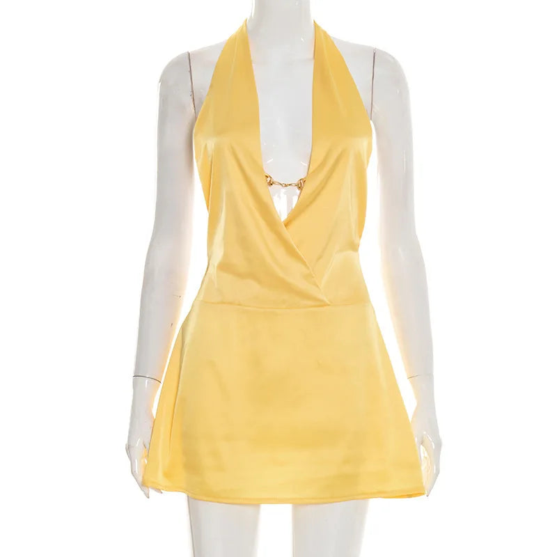 Lace-Up Backless High Waist Mini Dress