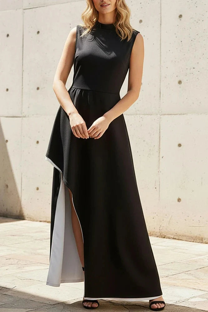 Elegant O-Neck Sleeveless High Split Maxi Dress