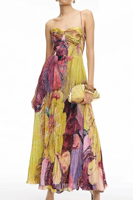 Elegant Strapless Printed Sleeveless Off Shoulder High Waist Maxi Dress