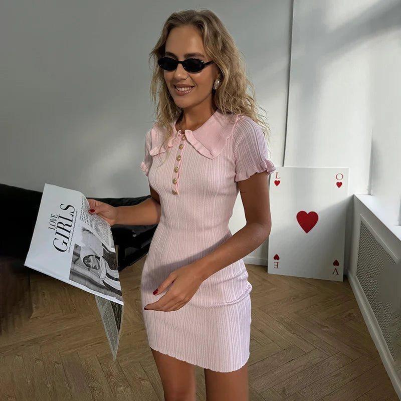 Knitted High Waist Short Sleeve Mini Dress