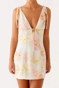 Spaghetti Straps Backless Tie-Up Mini Dress