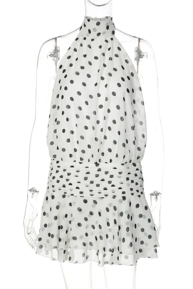 Backless Off-Shoulder Pleated Lace-Up Mini Dress