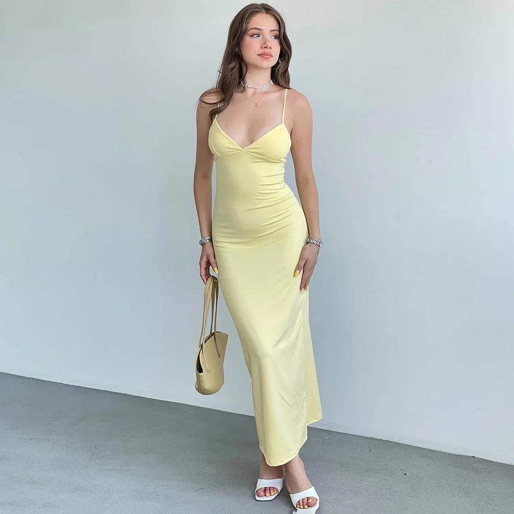 V-Neck Backless Sleeveless Slim Maxi Dress