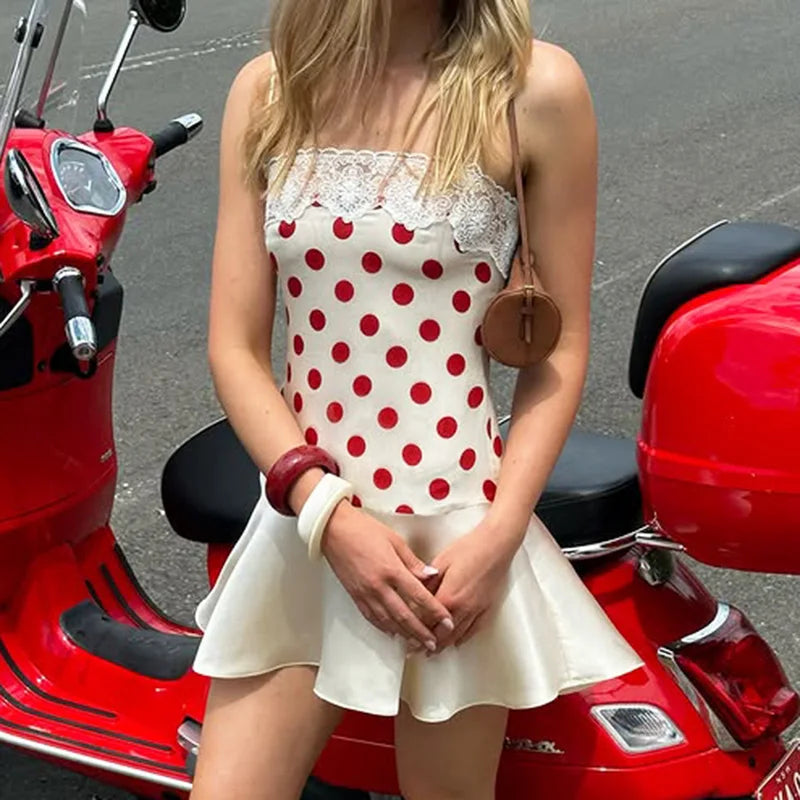 Lace Polka Dot Patchwork Backless Mini Dress