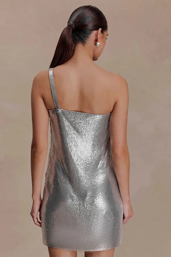 One Shoulder Sleeveless Backless Mini Dress