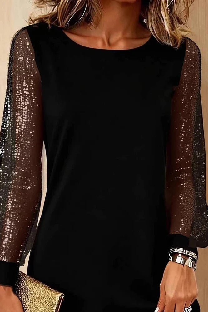 Long Sleeve O-Neck High Waist A-Line Mini Dress