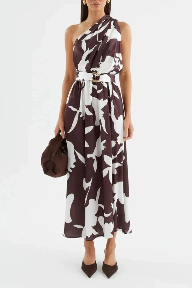One Shoulder High Waist Pleated Sleeveless Maxi Dress