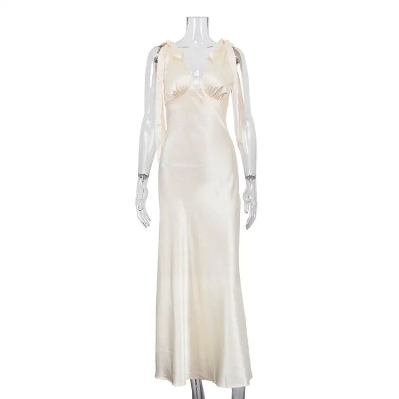 Elegant Lace-Up Backless High Waist Sleeveless Maxi Dress