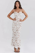 Floral Embroidery Spaghetti Strap Sleeveless Maxi Dress
