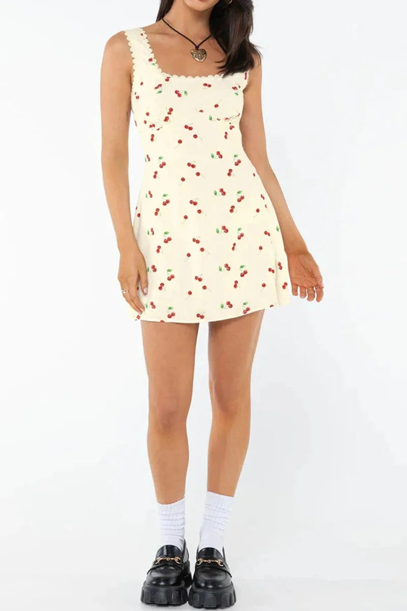 Square Neck Slim Fit Lace A-Line Sleeveless Mini Dress