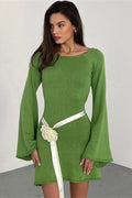 Backless Lace-Up Long Sleeve High Waist Mini Dress