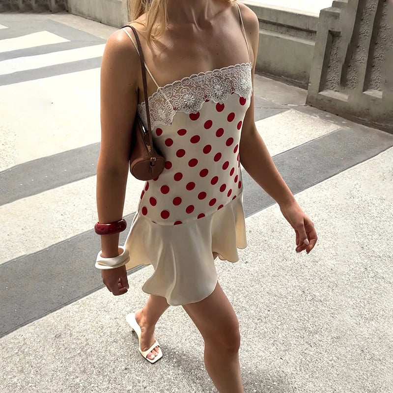 Polka Dot Lace Slim Sleeveless Mini Dress