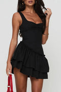 Sleeveless Backless Pleated Tie-Up A-Line Mini Dress
