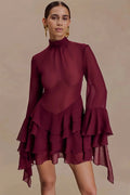 See Through Turtleneck Long Sleeve Mini Dress