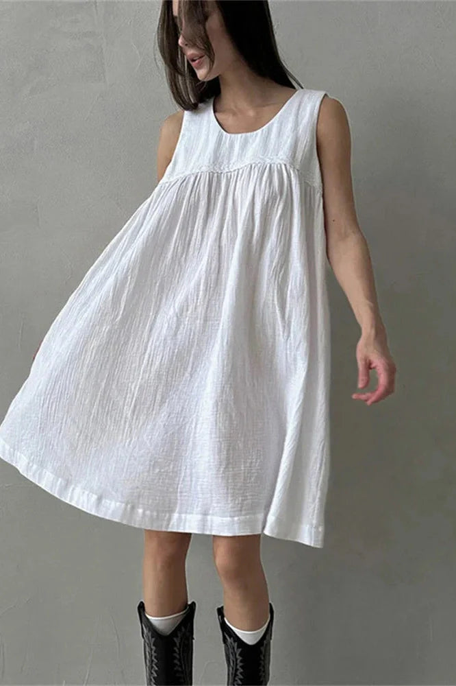 Sleeveless High Waist Pleated Patchwork Mini Dress