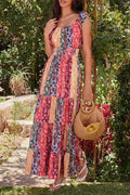 Sleeveless Pleated High Waist Printed Maxi Dress