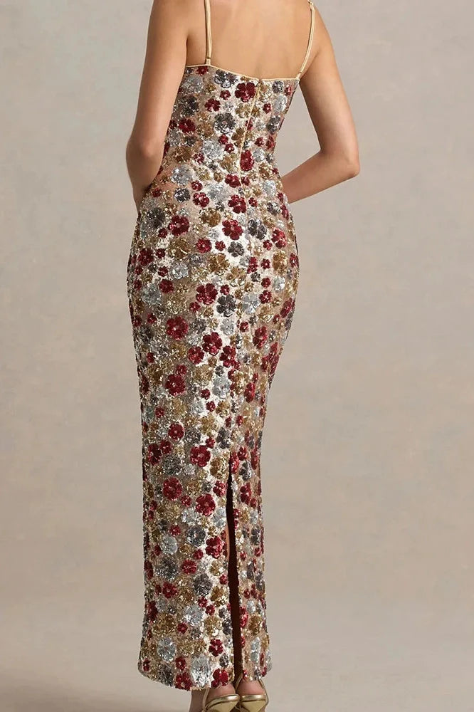 Elegant Backless Sleeveless Floral Printed Maxi Dress