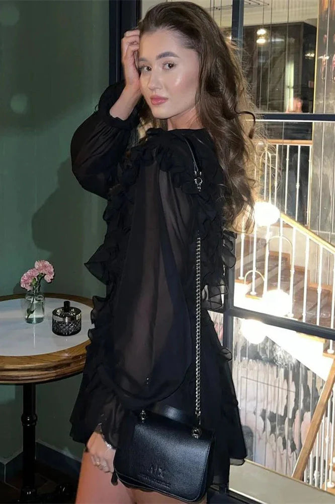 V-Neck Lace-Up High Waist Mini Dress