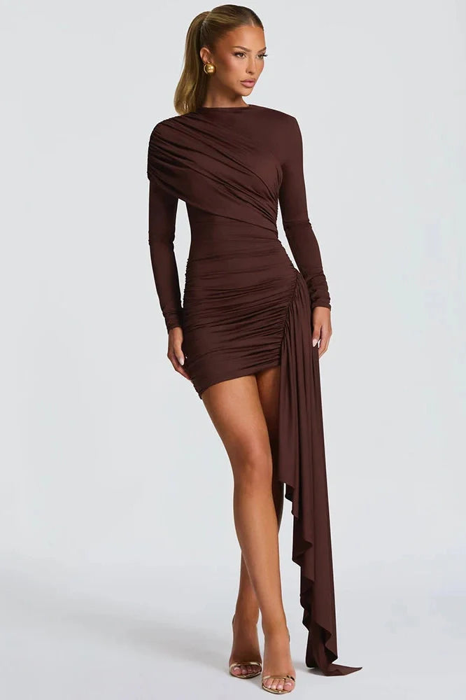 Long Sleeve O Neck High Waist Bodycon Mini Dress