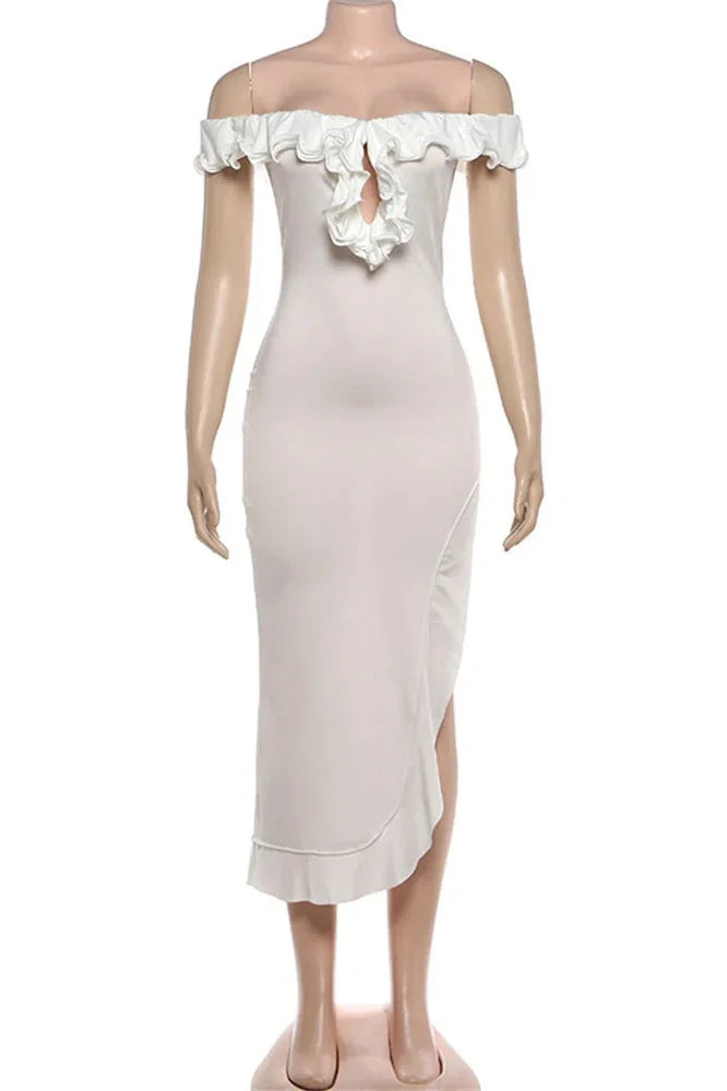 Hollow Out Off-Shoulder High Waist Slim Midi Dress