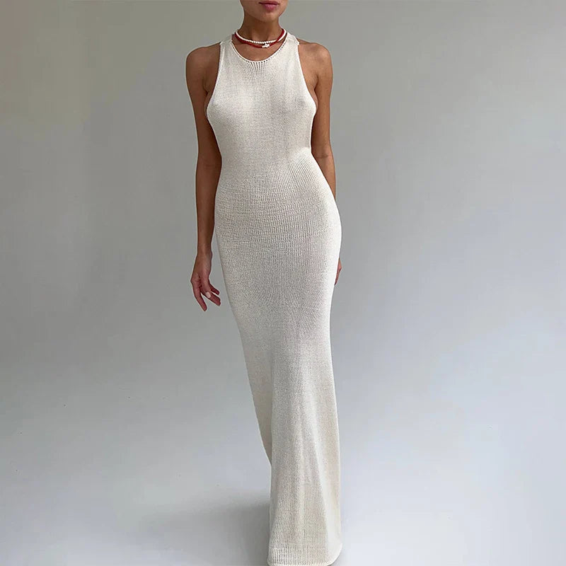 Knitted Backless Slim Maxi Dress