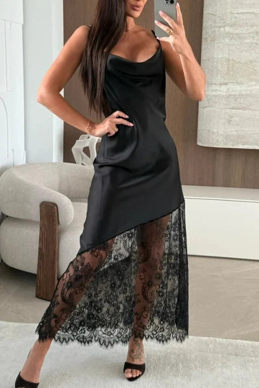 Lace V-Neck Sleeveless Loose Backless Maxi Dress