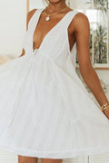 Deep V-Neck Tie-Up Backless A-Line Mini Dress