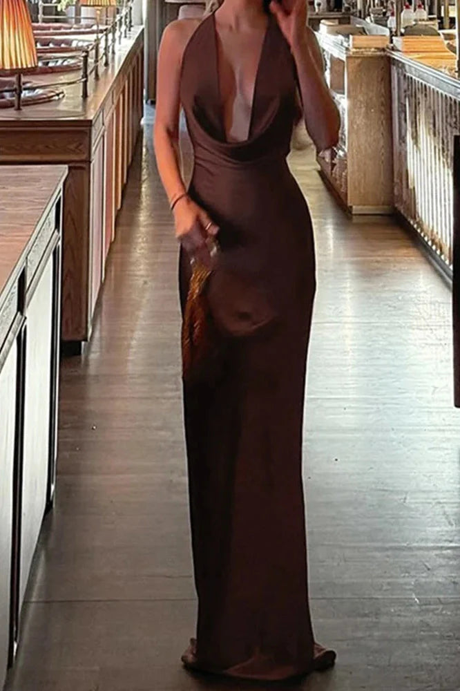 Elegant Backless Sleeveless Slim High Waist Lace Up Maxi Dress