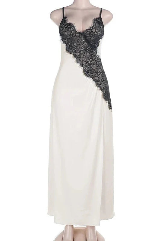 Straps Lace V-Neck Slit High Waist Maxi Dress