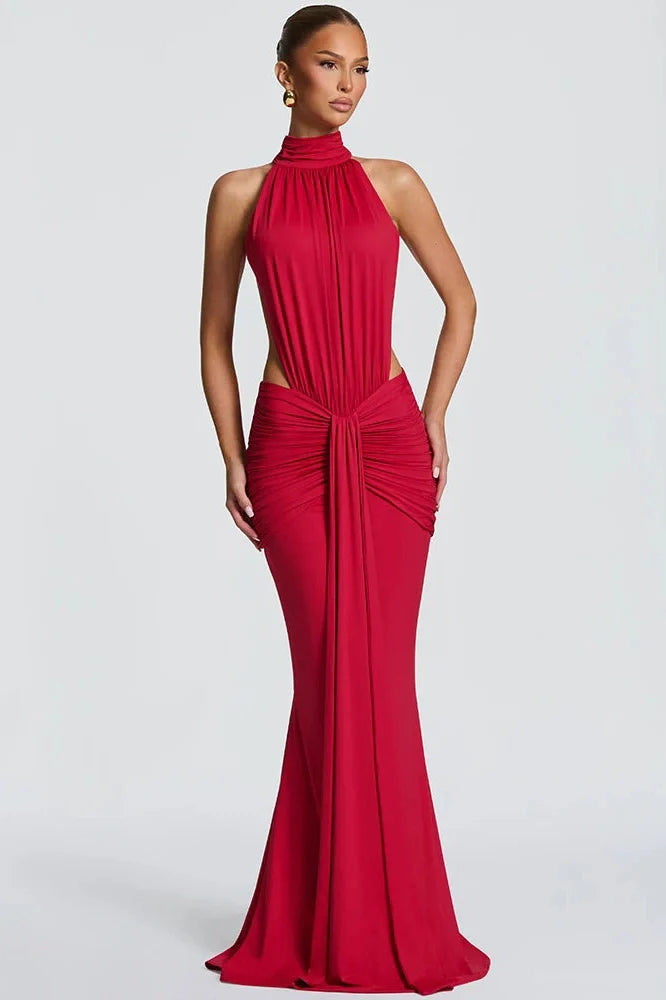 Turtleneck Backless Off-Shoulder Sleeveless Bodycon Maxi Dress