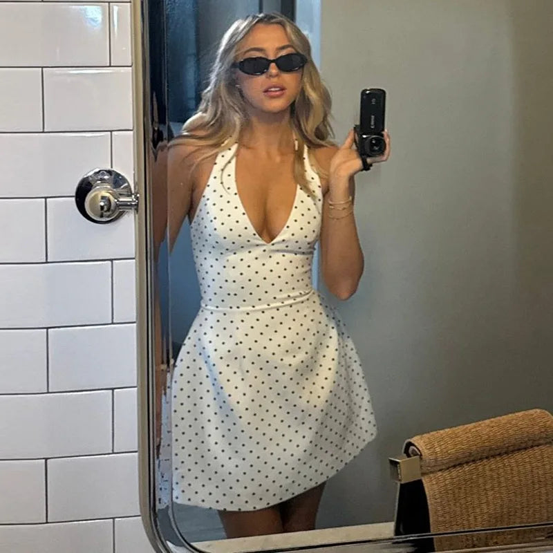Deep V-Neck Lace-Up Backless Slim Mini Dress