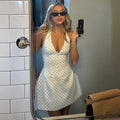 Deep V-Neck Lace-Up Backless Slim Mini Dress