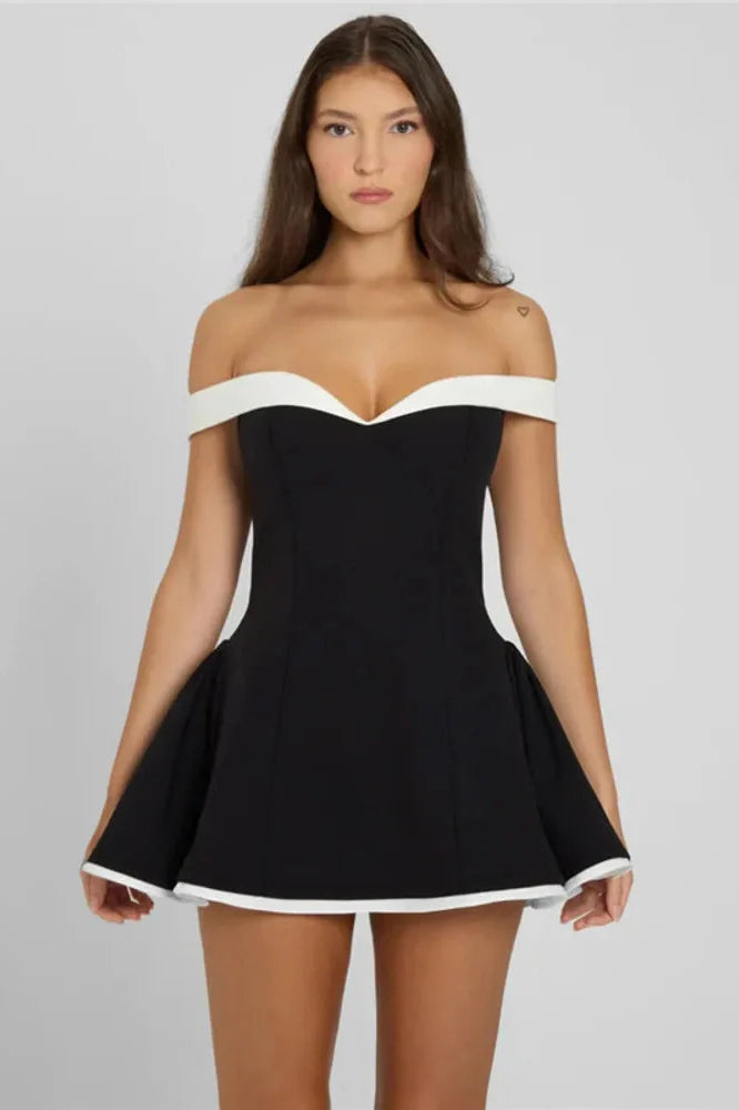 Off-shoulder Strapless Sleeveless High Waist A-line Mini Dress