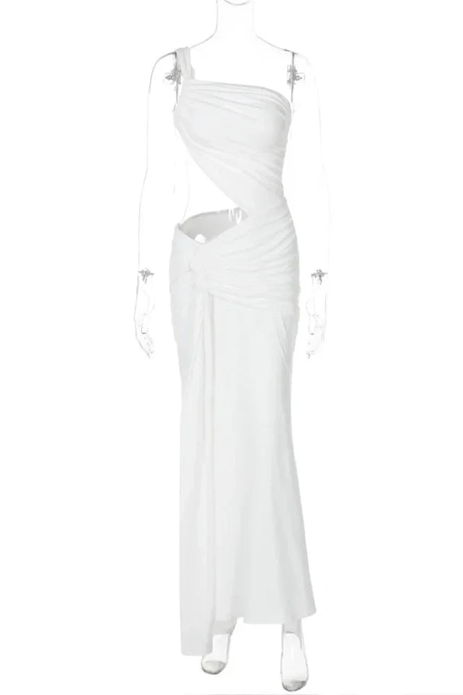 One Shoulder Backless Sleeveless Bodycon Maxi Dress