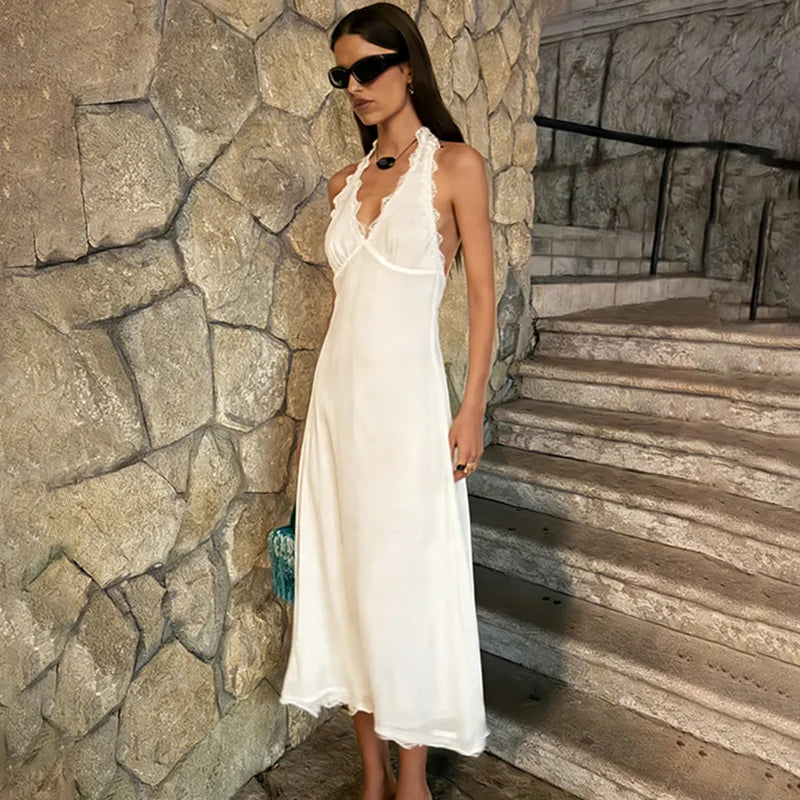 Lace Up Patchwork Backless Sleeveless Maxi Dress
