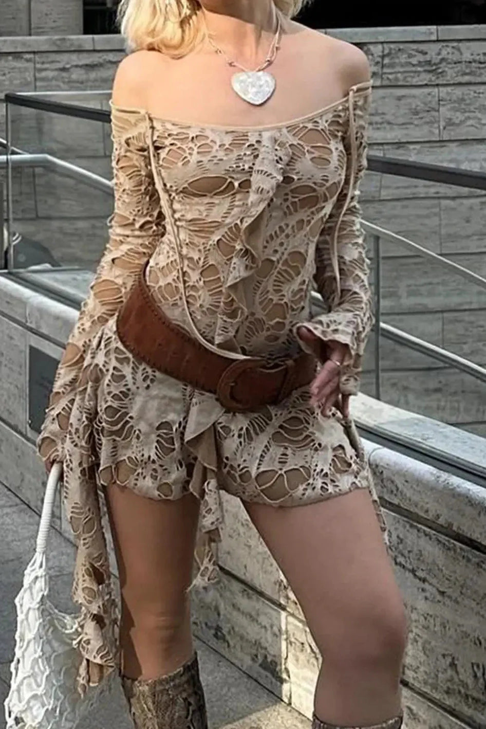 Off-Shoulder Long Sleeve Slim Mini Dress