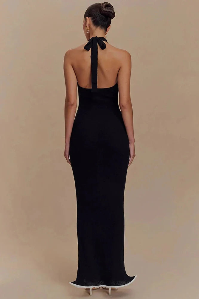 Backless Patchwork Off-Shoulder Sleeveless Bodycon Maxi Dress