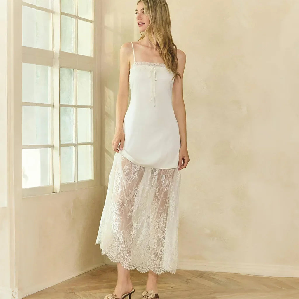 Lace Patchwork Lace Up Backless Maxi Dress