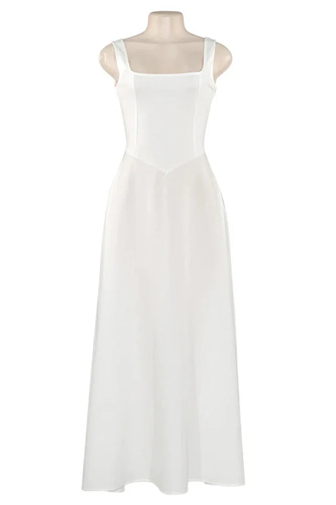 Sleeveless Square Collar High Waist A-Line Midi Dress
