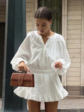 O Neck Long Sleeve Pleated A-line Mini Dress