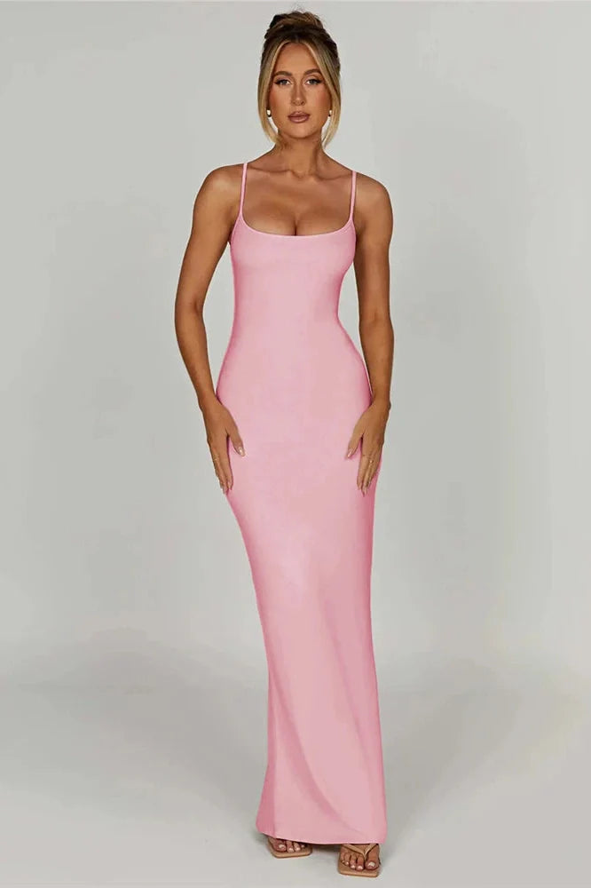 Spaghetti Strap Sleeveless Backless Bodycon Maxi Dress