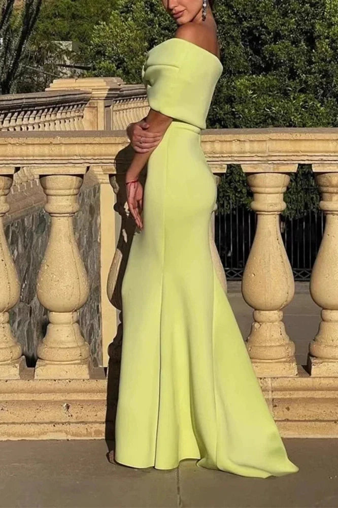 High Waist Off-Shoulder Slim Pleated Maxi Dress