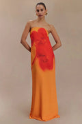 Printed Strapless Off-Shoulder Backless Sleeveless Maxi Dress