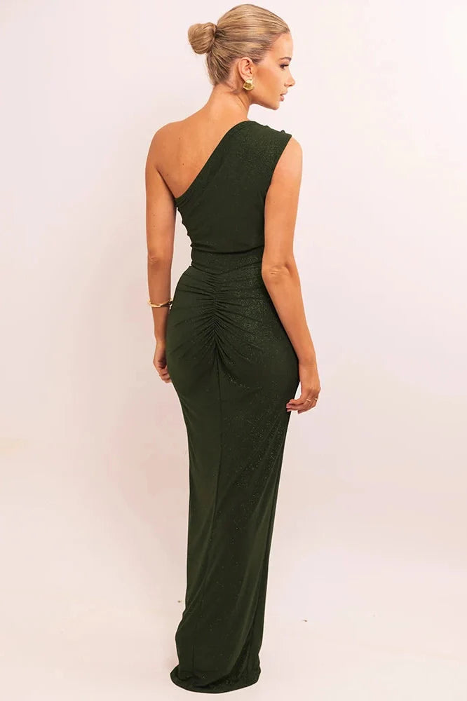 Inclined Shoulder Sleeveless Backless Maxi Dress