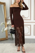 Lace Printed See-Through Patchwork Maxi Dress