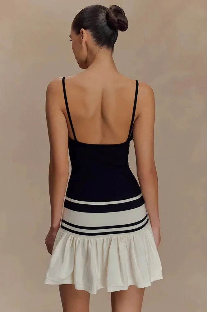 Patchwork Spaghetti Strap Sleeveless Backless Mini Dress