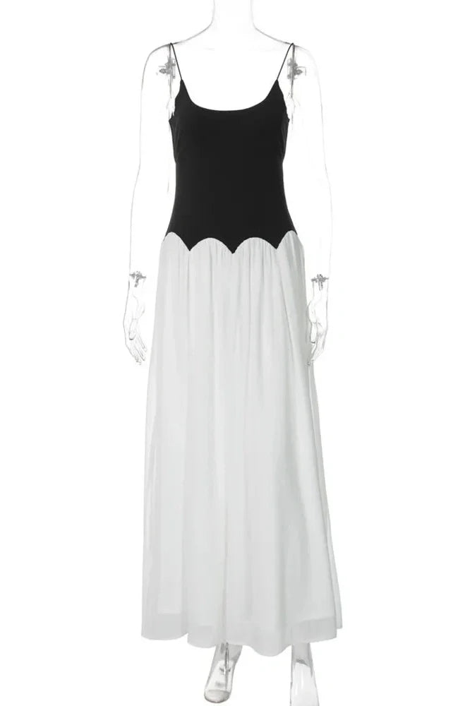 Patchwork Spaghetti Strap Sleeveless Backless Maxi Dress
